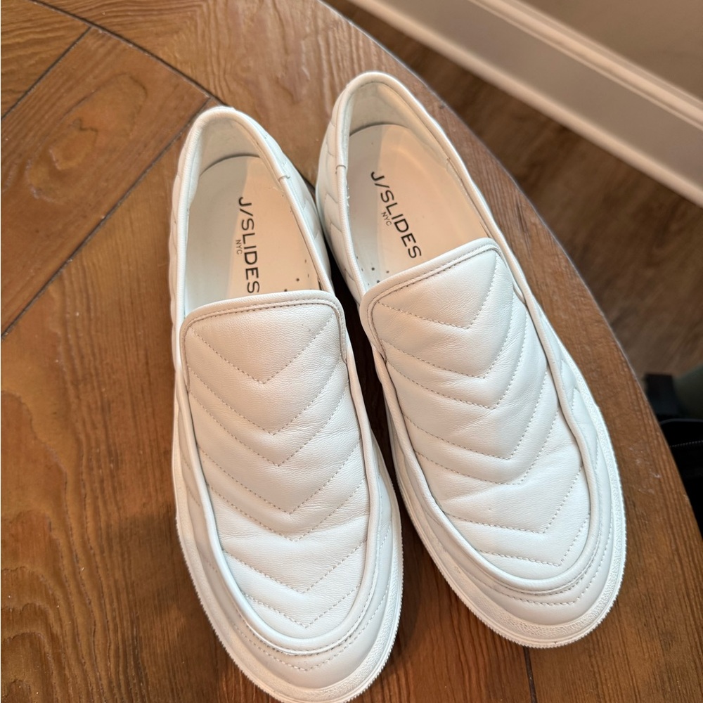 J/SLIDES Quilted White Leather Slip-On Shoes